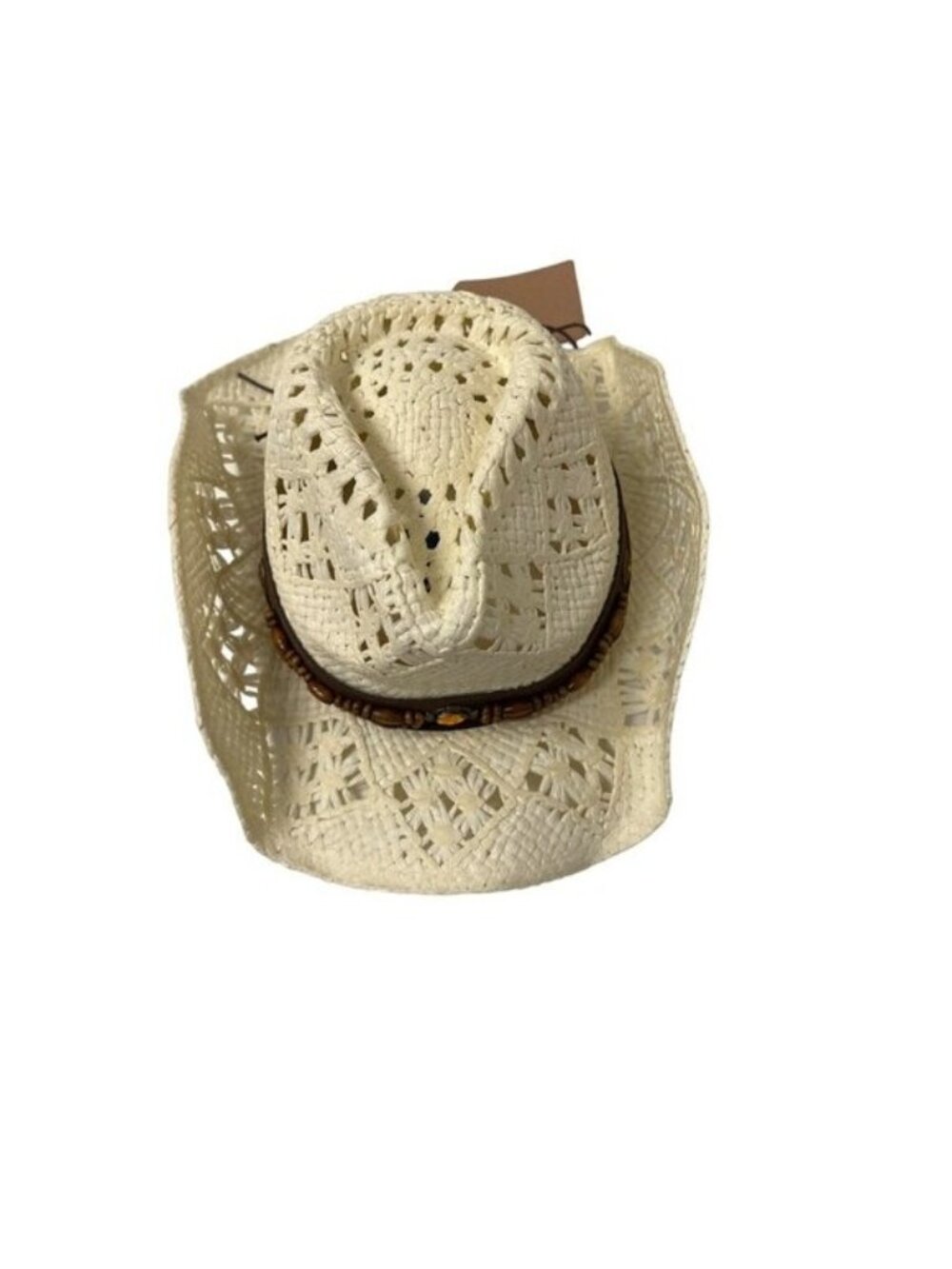 Ivory Cowboy Hat With Vegan Leather Band & Beaded Accent